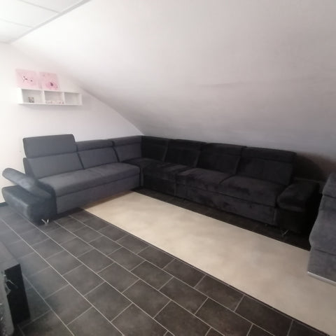 Sectional "Atlanta" in Dark Anthrazit + Bed Function