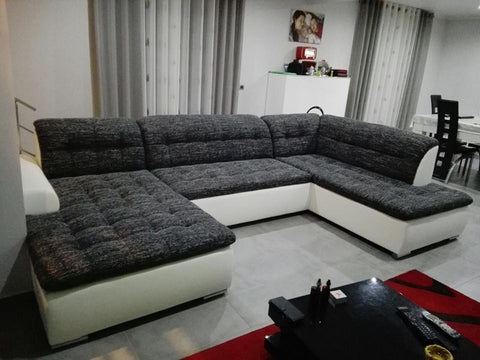 U-Shape Sectional "Edard" in Grey Fabric + Bed Function/Ottoman