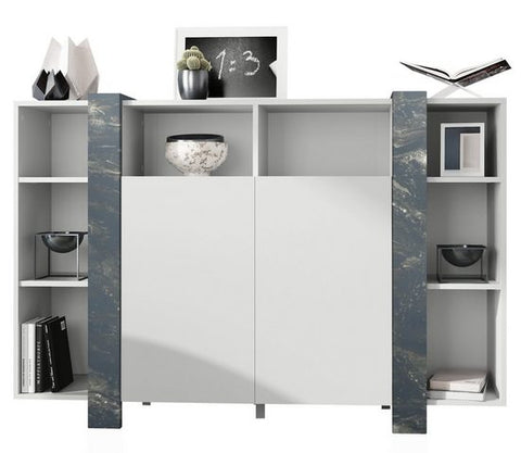 Modern Highboard "Ida" in White Matt + Various Color Boarder