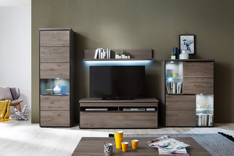 Modern Knotty Oak Wall Unit "Avignon" in Stone Grey Finish
