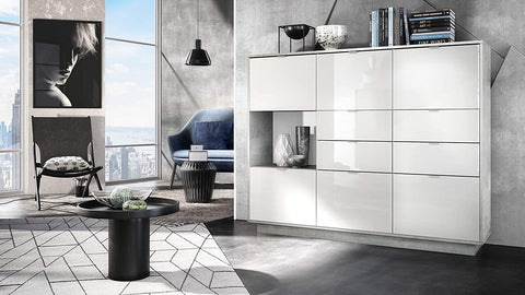 Highboard "Metro V2" in Concrete / White High Gloss