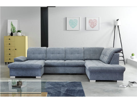 U-Shape Sectional "Nicole" in Grey Fabric + Bed Function/Storage