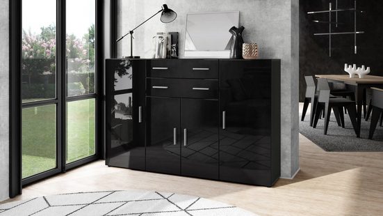 Highboard "Aron" in Black Matt with Various Front Colours