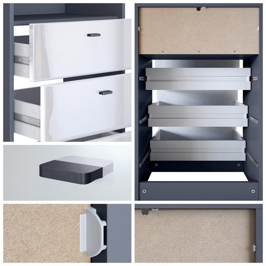 Storage Unit "Pinio V3" in Black/Fronts in Various Colors