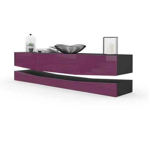 Modern Wall Mounted Tv Stand "City" In White Matt Body