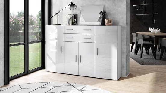 Highboard "Aron" in White Matt with Various Front Colours