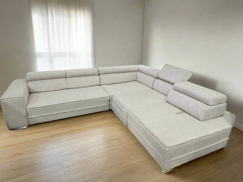 Sectional "Olimp" in Beige Fabric + Bed Function - IN STOCK