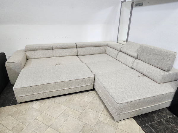 Sectional "Olimp" in Beige Fabric + Bed Function