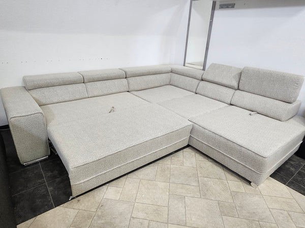 Sectional "Olimp" in Beige Fabric + Bed Function