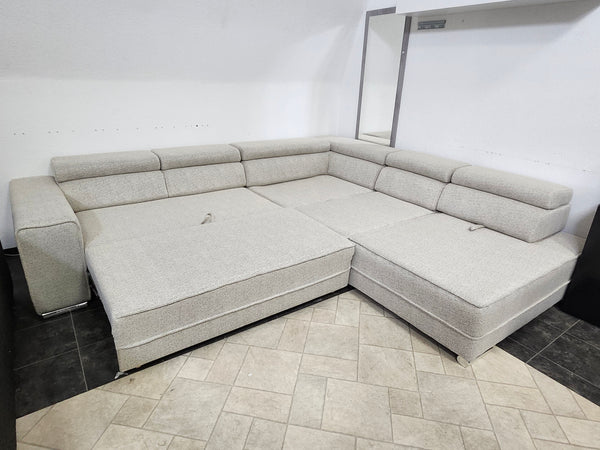 Sectional "Olimp" in Beige Fabric + Bed Function