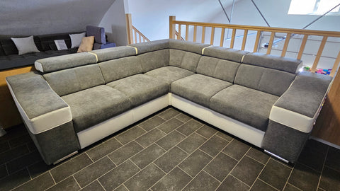 Sectional "Ewa II" in Gray/White + Bed Function