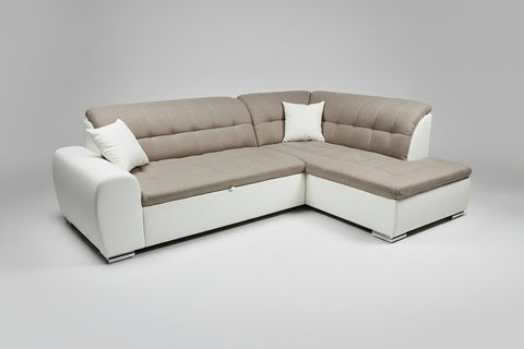 Sectional "Edard II" in White PU Leather / Light Brown Taupe + Bed Function