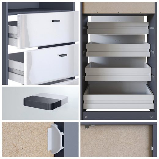 Storage Unit "Pinio V4" in Black/Fronts in Various Colors