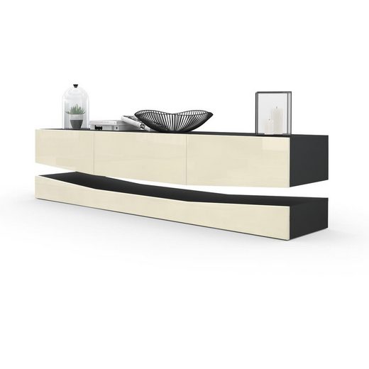 Modern Wall Mounted Tv Stand "City" In White Matt Body