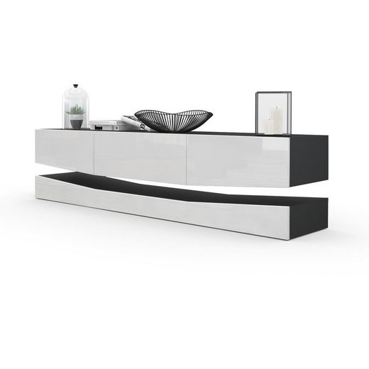 Modern Wall Mounted Tv Stand "City" In White Matt Body