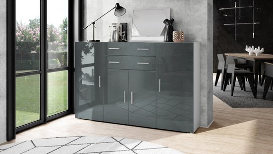 Highboard "Aron" in White Matt with Various Front Colours