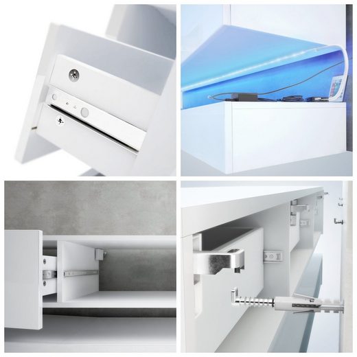 Modern Wall Mounted Tv Stand "City" In White Matt Body