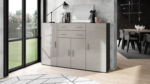 Highboard "Aron" in Black Matt with Various Front Colours
