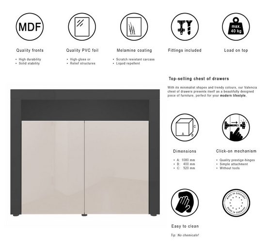 Storage Unit "Valencia" - in Black / Various Front Colors