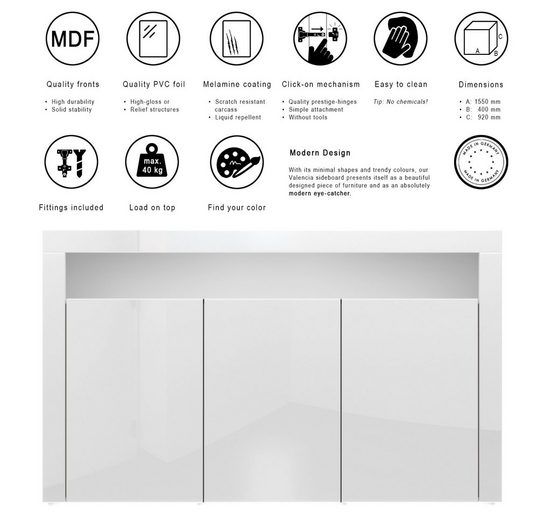 Sideboard Valencia - White / Various Front Colors