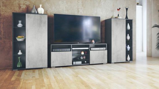 Modern Wall Unit "Davos" in Black Matt + Various Color Fronts