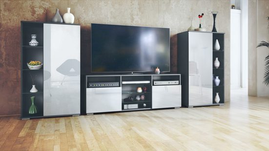 Modern Wall Unit "Davos" in Black Matt + Various Color Fronts