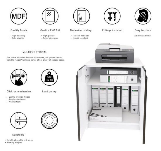 Office Storage Unit "Logan" in White / Fronts in Various Colors
