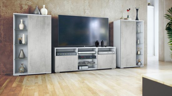 Modern Wall Unit "Davos" in White Matt + Various Color Fronts