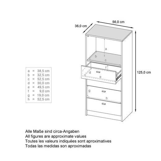 Storage Unit "Pinio V4" in Black/Fronts in Various Colors