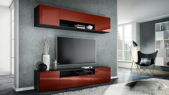 Tv Stand Set Mogan in Black Matt / Various Front Color