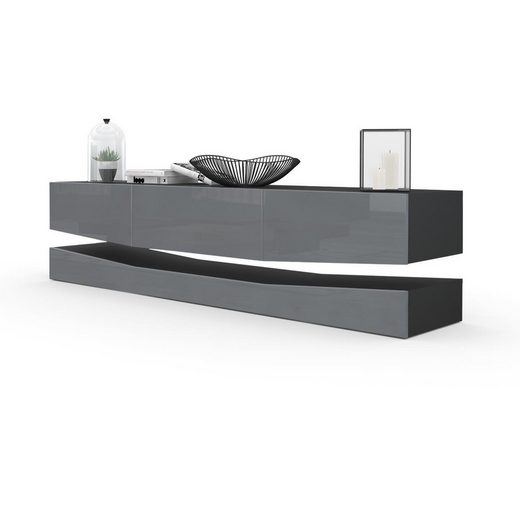 Modern Wall Mounted Tv Stand "City" In White Matt Body