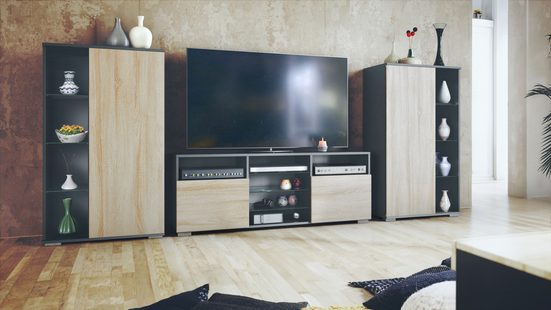 Modern Wall Unit "Davos" in Black Matt + Various Color Fronts