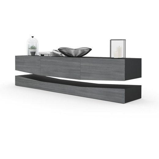 Modern Wall Mounted Tv Stand "City" In White Matt Body