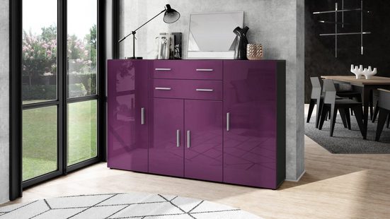 Highboard "Aron" in Black Matt with Various Front Colours