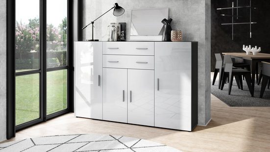 Highboard "Aron" in Black Matt with Various Front Colours