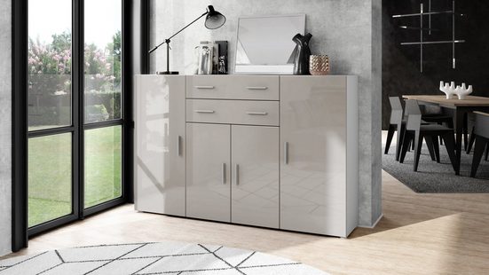 Highboard "Aron" in White Matt with Various Front Colours
