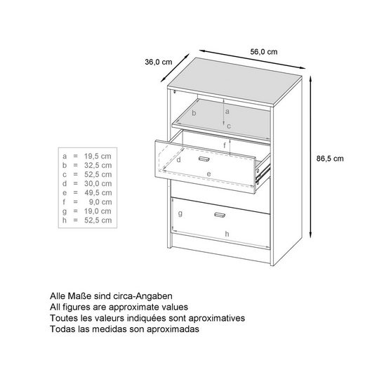 Storage Unit "Pinio V3" in White/Fronts in Various Colors
