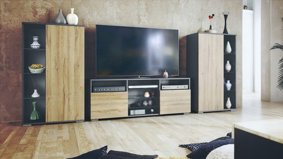 Modern Wall Unit "Davos" in Black Matt + Various Color Fronts