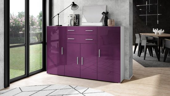 Highboard "Aron" in White Matt with Various Front Colours