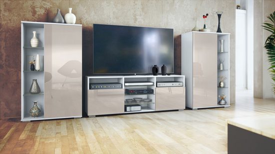 Modern Wall Unit "Davos" in White Matt + Various Color Fronts