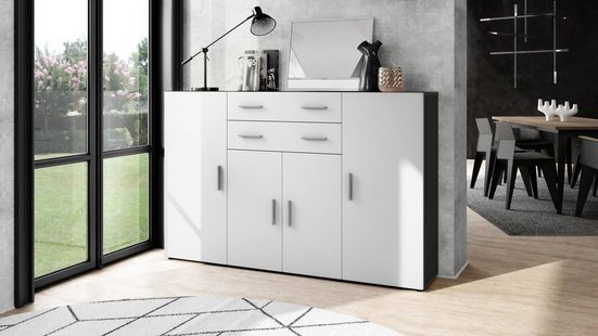 Highboard "Aron" in Black Matt with Various Front Colours