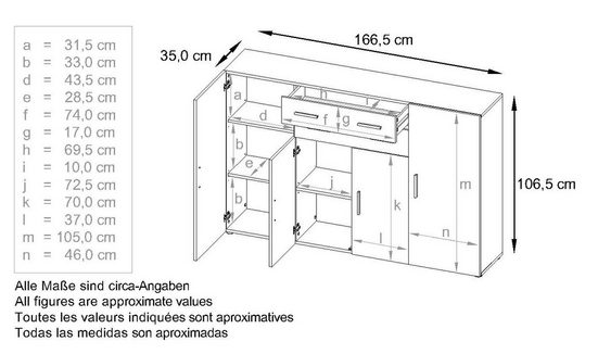 Highboard "Aron" in White Matt with Various Front Colours