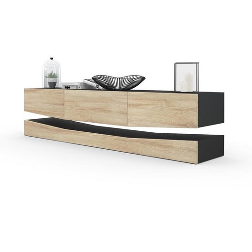 Modern Wall Mounted Tv Stand "City" In White Matt Body