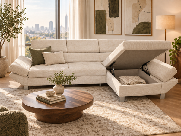 Sectional "Quebec" in Fabric + Bed Function