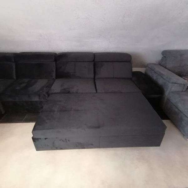 Sectional "Atlanta" in Dark Anthrazit + Bed Function