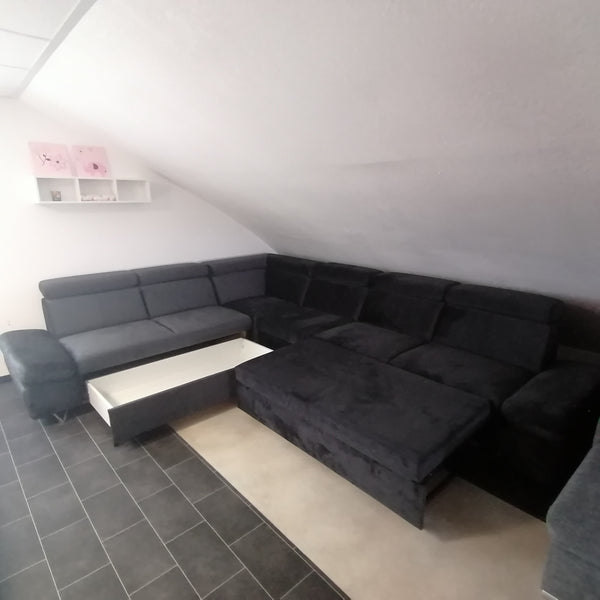 Sectional "Atlanta" in Dark Anthrazit + Bed Function