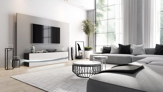 Modern Wall Mounted Tv Stand "City" In White Matt Body