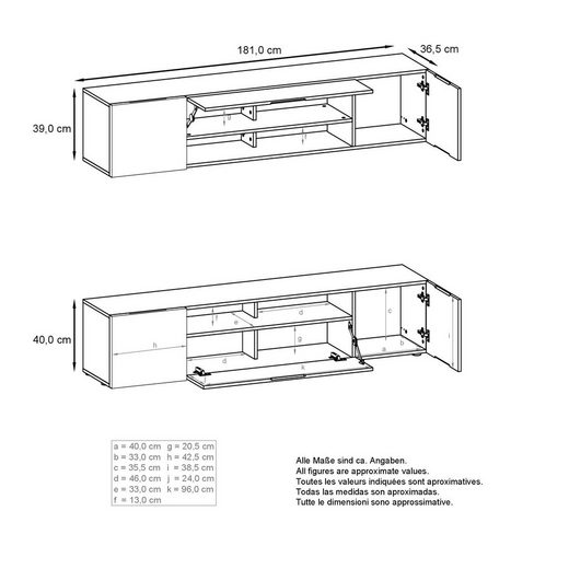 Tv Stand Set Mogan in Black Matt / Various Front Color