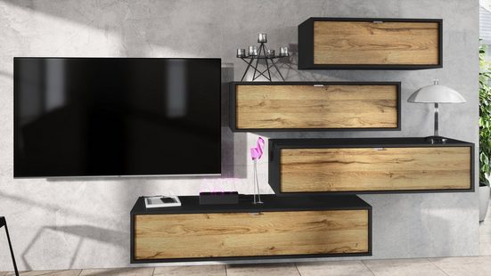Wall Unit "Lana V2" with Black Body + Various Color Fronts