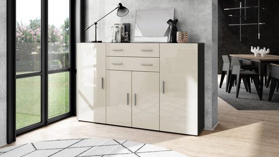 Highboard "Aron" in Black Matt with Various Front Colours